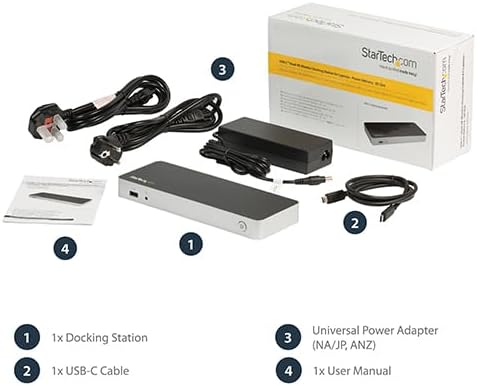 StarTech USB C Dock - Dual Monitor HDMI &amp DisplayPort 4K 30Hz - Laptop Docking Station 60W Power Delivery SD 4-Port USB-A 3.0 Hub GbE Audio - Thunderbolt 3 Compatible (DK30CHDDPPD)