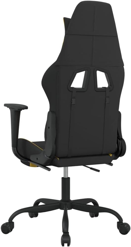 Massage Gaming Chair with Footrest Black and Yellow Fabric