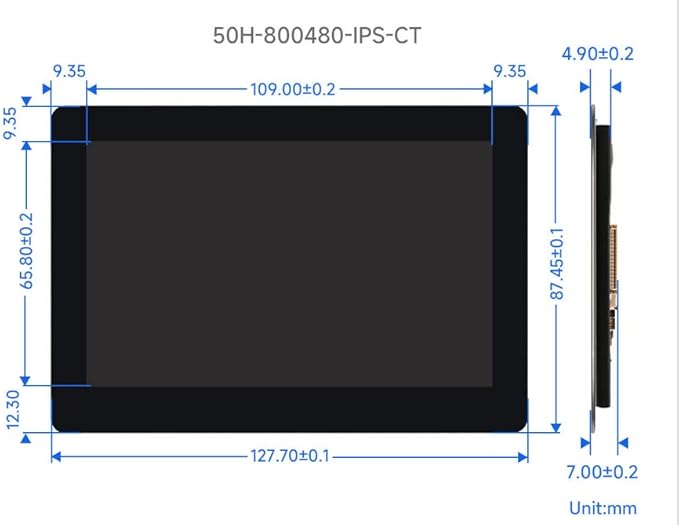 waveshare 5inch DSI Touch LCD Display 800 x 480 Capacitive Touch IPS Screen 160° Viewing Angle Adjustable Brightness Via Software for Raspberry Pi 4B/3B+/3A+/3B/2B/B+/A+ Compute Module 4/3/3+