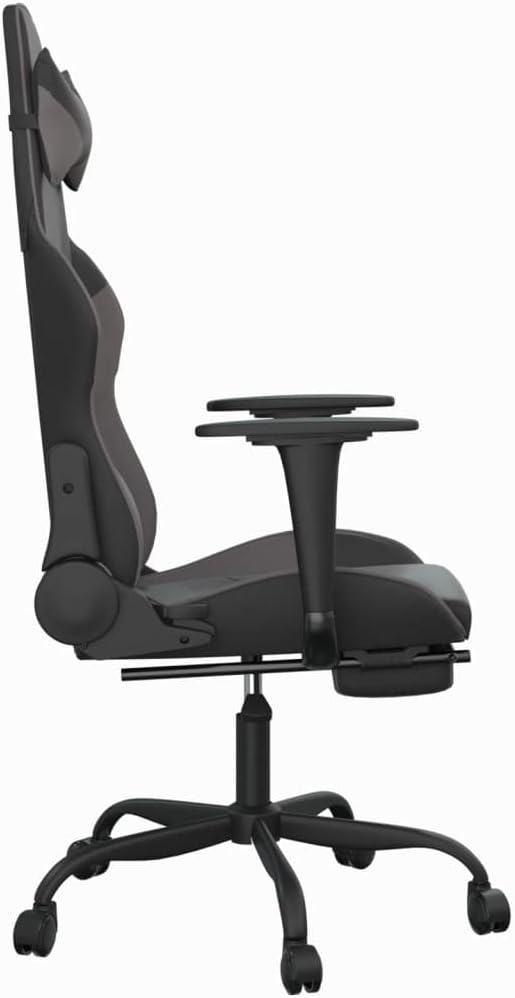 Massage Gaming Chair with Footrest Black&ampGray Faux Leather Gaming Chair with Ergonomic Design Adjustable Features - for Gamers and Office Use