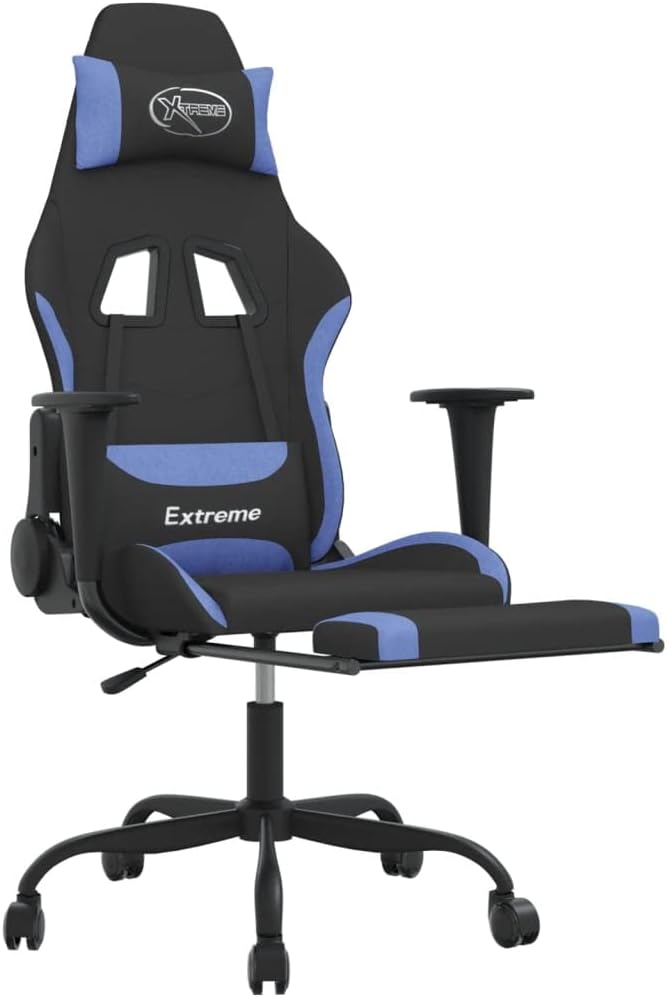 Massage Office Gaming Chair with Footrest Fabric Massage Office Chair Ergonomic Desk Chair Rolling Swivel Adjustable PC Computer Chair for Women Adults Girls(Black&ampBlue)