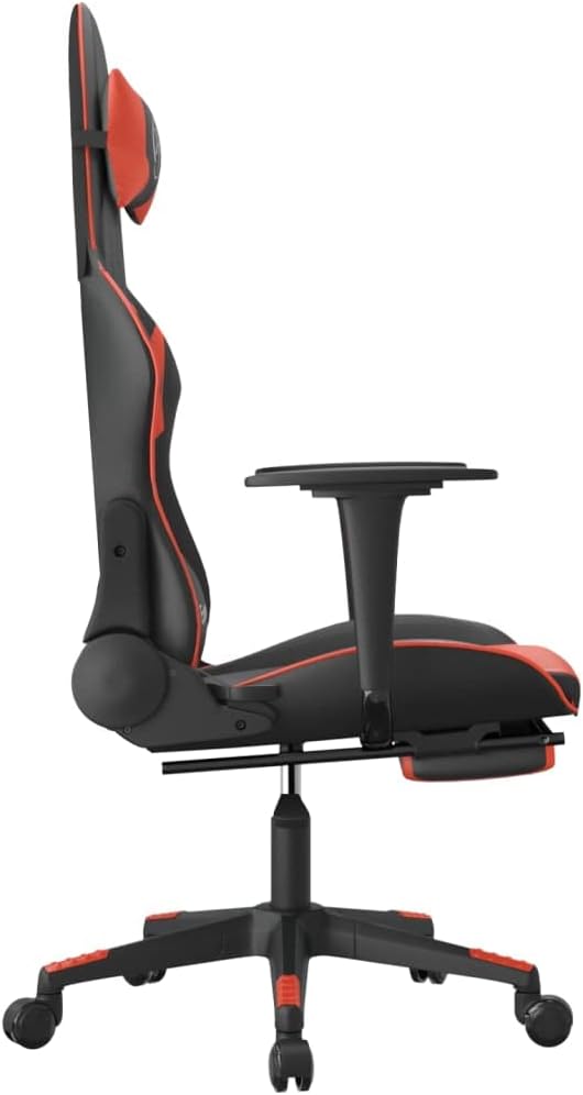 Massage Gaming Chair with Footrest Black&ampRed Faux Leather Gaming Chair with Ergonomic Design Adjustable Features - for Gamers and Office Use