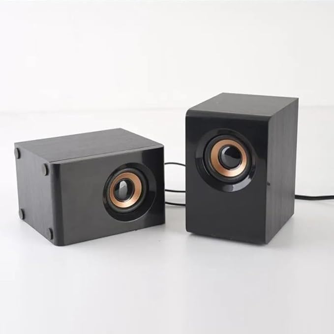 Wooden Desktop Computer Speakers USB Powered Small Notebook Speakers with 3.5mm Audio Jack and Volume Control