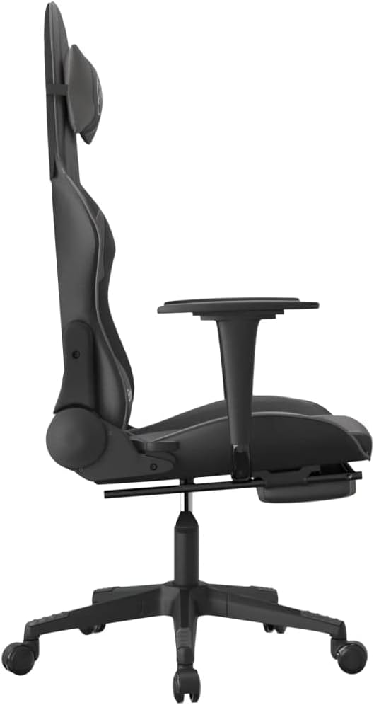 SKM Massage Gaming Chair with Footrest Black&ampGray Faux Leather (16.6 KG/36.52 LBS)