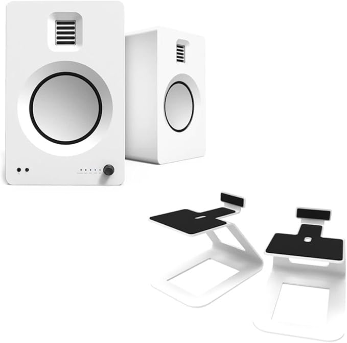Kanto TUK Premium Powered Speakers with SE6 Elevated Desktop Speaker Stands (White)