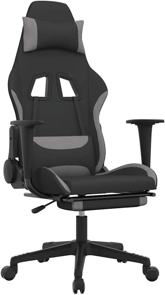 Ergonomic Gaming Chair with Massage Adjustable Height Gel Seat Cushion Footrest Black and Grey Polyester for Computer Office Gamer