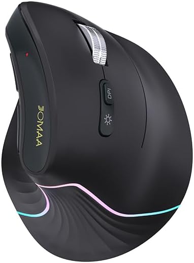 JOMAA Wireless Vertical Mouse Multi-Device Bluetooth 5.2 &amp 2.4G Ergonomic Mouse with RGB Lighting 4000 CPI 500mAh Rechargeable for Laptop PC Computer Mac WindowsAndroid Desktop