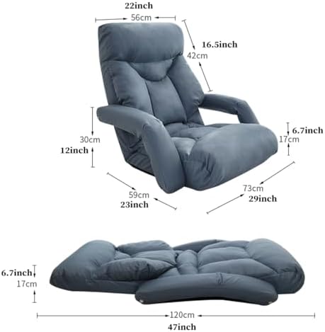 BTZHY Floor Chair Floor Chair Foldable Sleeper Chair 5-Way Adjustable Floor Chair Adults with Armrest Lazy Sofa Meditation Chair Window Chair for Reading Living Room Bedroom Indoor(/Gray)