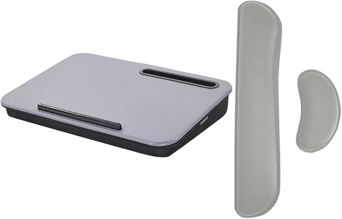 Gorilla Grip Cushion Lap Desk and Gel Memory Foam Wrist Rest Lap Desk Fits 15 Inch Laptop Comfortable Foam Wrist Rest Includes Mousepad Rest Both in Gray 2 Item Bundle
