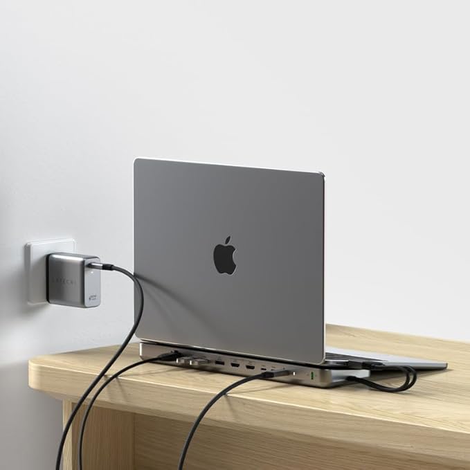 Satechi Dual USB C Docking Station and Stand with Dual 4K HDMI Display Port 75W USB-C PD Charging 2 USBC Data 2 USB-A Ethernet SATA and NVMe SSD Enclosure for MacBook and Windows