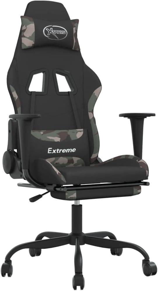 Massage Office Gaming Chair with Footrest Fabric Massage Office Chair Ergonomic Desk Chair Rolling Swivel Adjustable PC Computer Chair for Women Adults Girls(Black&ampCamouflage)