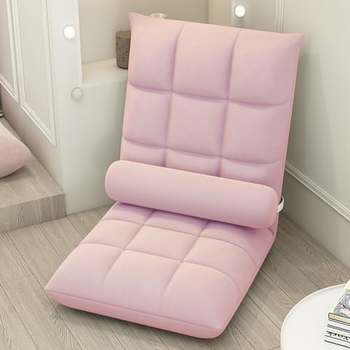 Folding Floor Gaming Chair5-Position Adjustable Lazy Padded Sleeper Sofa Bed with Back Support Couch Recliner Floor Chair for Meditation Reading in Bedroom Livi Pink