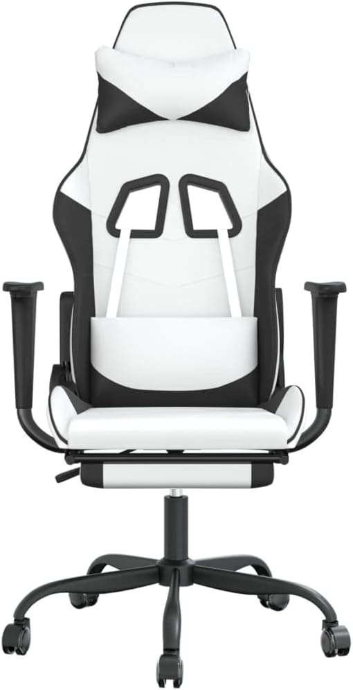 Massage Gaming Chair with FootrestFaux Leather Computer Game ChairMassage Office ChairErgonomic Desk Chair PC Gaming Chair for Adults Teens(White&ampBlack)