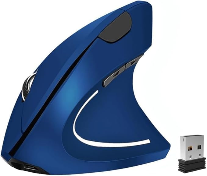 Ergonomic Mouse Wireless Rechargeable Mouse Silent for Carpal Tunnel Right Hand 2.4GHz USB Vertical Mouse Wireless for Laptop etc 3 Adjustable 800/1200/1600 DPI Blue