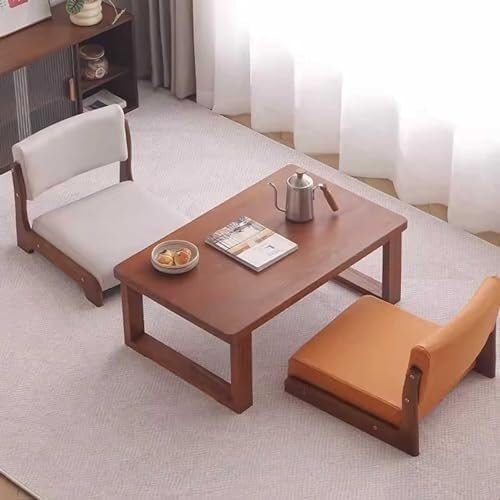 ELEFOCUS Portable Floor Chair for Living Room and Bedroom – Comfortable Cushion – Timber Meditation Floor Seats(BraunStyle1)