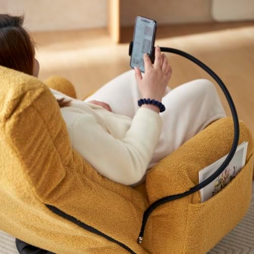 360° Swivel Gaming Floor Chair Adjustable 3-Position Folding Sofa Chair with Armrests &amp Phone Holder Cushioned Indoor Chaise Lounge Rocker for Teens &amp Adults (Yellow)