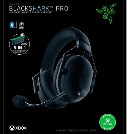 Razer BlackShark V2 Pro Wireless Xbox Gaming Headset: 50mm Drivers - Wideband Mic - Comfortable Noise Isolating Earcups - for Xbox PS5 Console PC Mac - Bluetooth USB-C - 70 Hr Battery - Black