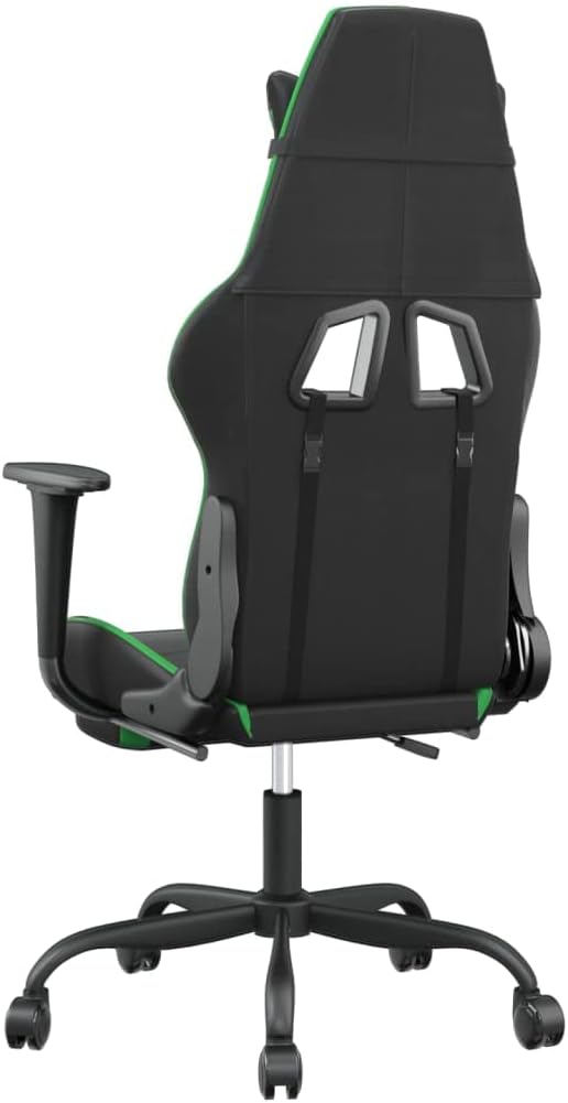YAFF Massage Gaming Chair with Footrest Black&ampGreen Faux Leather-5414