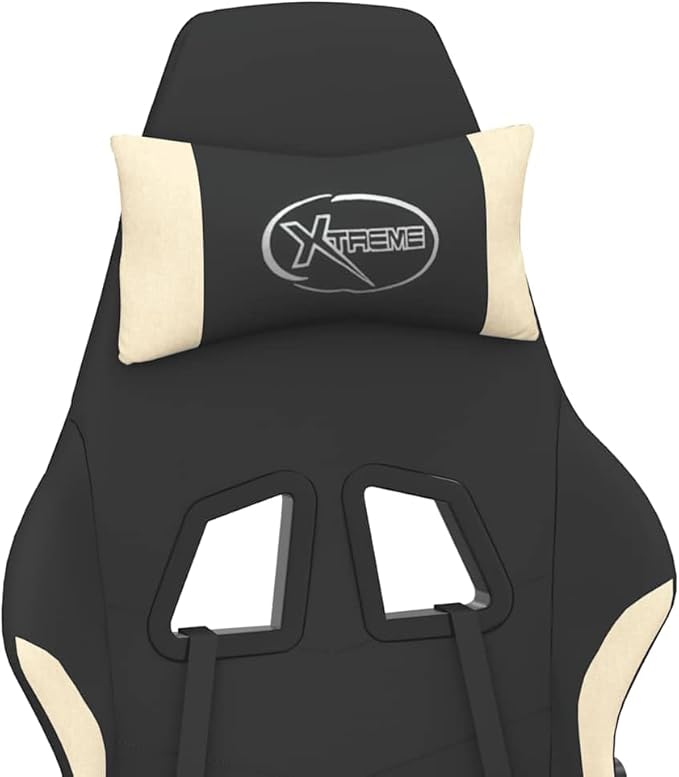 vidaXL Massage Gaming Chair for Adult Reclining Computer Chair with Footrest and Headrest Height Adjustable Office Chair with 360°-Swivel Castors Black and Cream Fabric