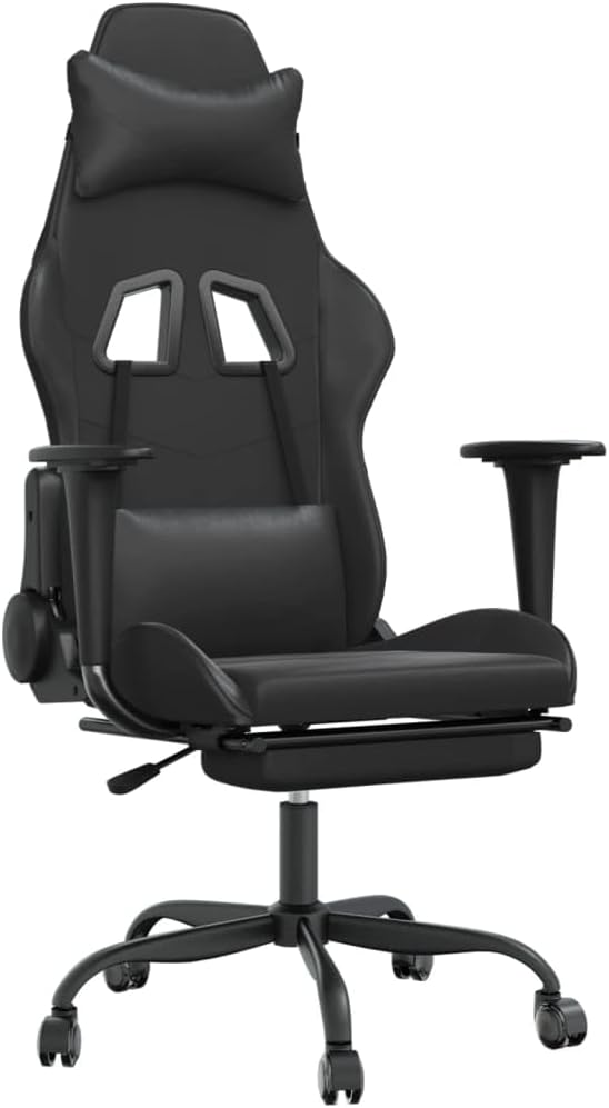 Gaming Chair with Footrest Black Faux Leather