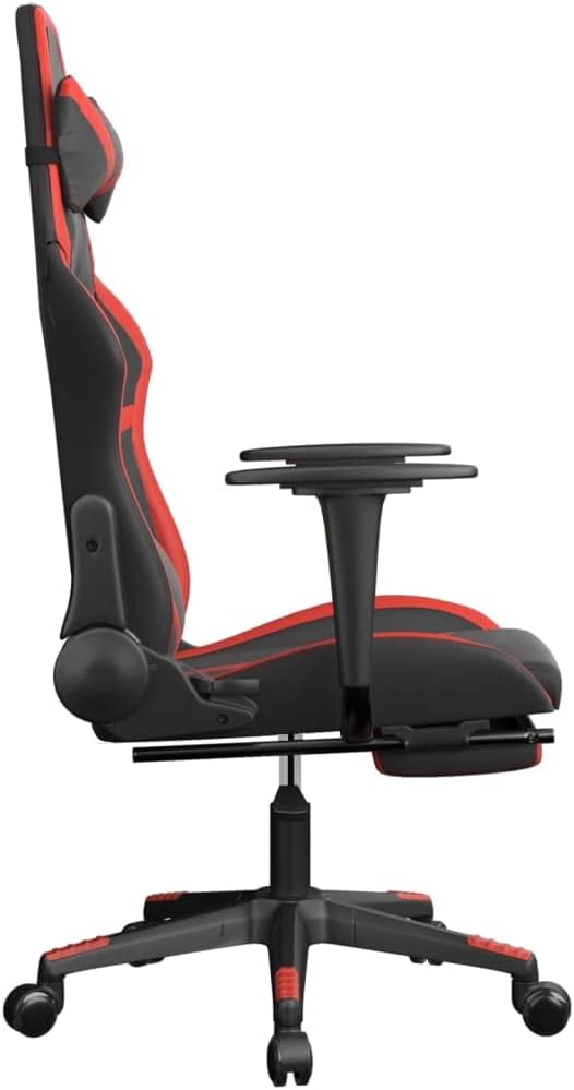 Massage Gaming Chair with Footrest Black&ampRed Faux LeatherMassage Office Chair Ergonomic Desk Chair Rolling Swivel Adjustable PC Computer Chair for Women Adults Girls(Style B)