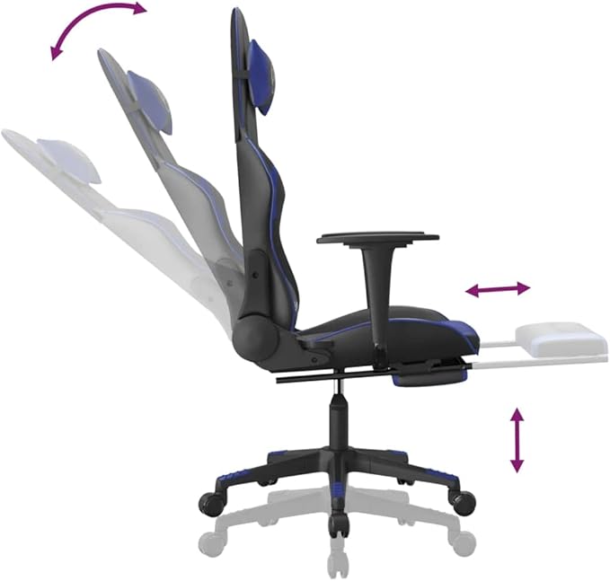 Massage Gaming ChairComputer Gaming Chair Swivel Task Chair with Headrest and Lumbar Support Suitable for Office Gaming Room with Footrest Black Blue Faux Leather