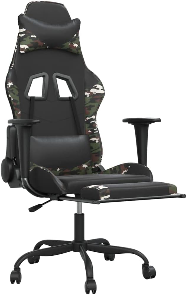 Gaming Chair with Footrest Black and Camouflage Faux Leather (Weight: 36.16 lbs)