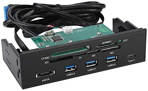 ASHATA Front Panel Hub 11 Port PC Front Panel with USB 3.0 Ports USB 3.1 eSATA Port and 6 Card Slots Card Reader Support M2 MSO Memory MS XD 64G CF Card Fit Any 5.25” Computer Case Front Bay
