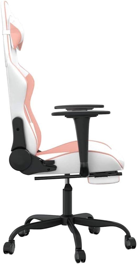 White and Pink Gaming Chair with Massage Function and Adjustable Armrests Ergonomic Swivel Recliner with Memory Foam Cushion for Home Office and Gaming Setup