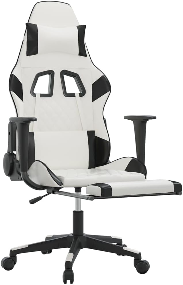 Massage Gaming ChairExecutive ChairSwivel Task Chair Suitable for Office Gaming Room Computer Room Bedroom Study Room with Footrest White&ampBlack Faux Leather