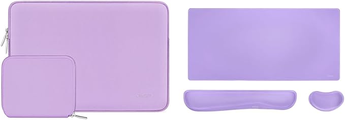 MOSISO Keyboard Mouse Pad SetLarge Gaming Mouse Pad&ampWrist Rest Support&ampLaptop Sleeve Compatible with MacBook Air/Pro13-13.3 inch NotebookNeoprene Bag with Small Case Purple