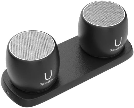 Fashionit U Pro - Mini Bluetooth Speaker Set U Pro TWS Wireless Speakers with Charging Tray | Portable Small Speakers with Surround Sound for Travel Shower Beach Car | Black