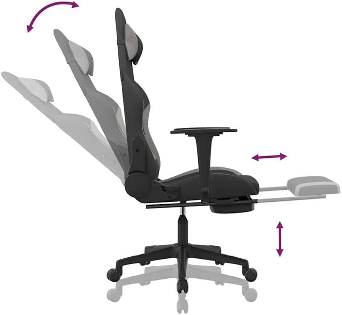 SKM Massage Gaming Chair with Footrest Black and Light Grey Fabric (Weight-16KG)