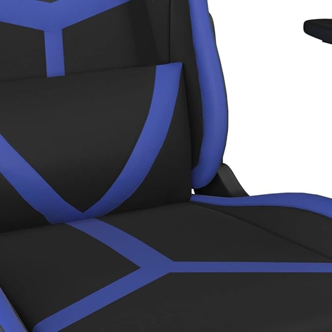 YAFF Massage Gaming Chair with Footrest Black&ampBlue Faux Leather-5434