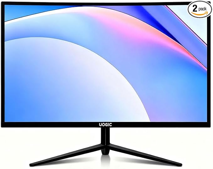 UOGIC Gaming Monitor with Stand LED Display Black Wide Curved Screen Modern Design (Black)