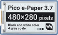waveshare TOP1 3.7inch E-Paper E-Ink Display Module for Raspberry Pi Pico 480×280 Resolution Screen Black/White Monitor with SPI Interface Supports Raspberry Pi/Jetson Nano/STM32