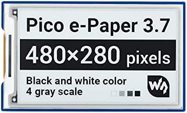waveshare TOP1 3.7inch E-Paper E-Ink Display Module for Raspberry Pi Pico 480×280 Resolution Screen Black/White Monitor with SPI Interface Supports Raspberry Pi/Jetson Nano/STM32