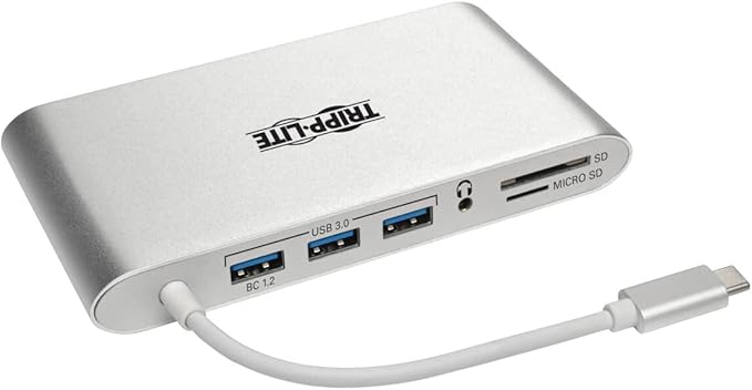 Tripp Lite USB-C Docking Station for Dual Monitors 4K @ 30 Hz HDMI Mini DisplayPort mDP VGA Gigabit Ethernet Memory Card 3.5mm Audio 100W USB-C PD Charging 3-Year Warranty (U442-DOCK1)