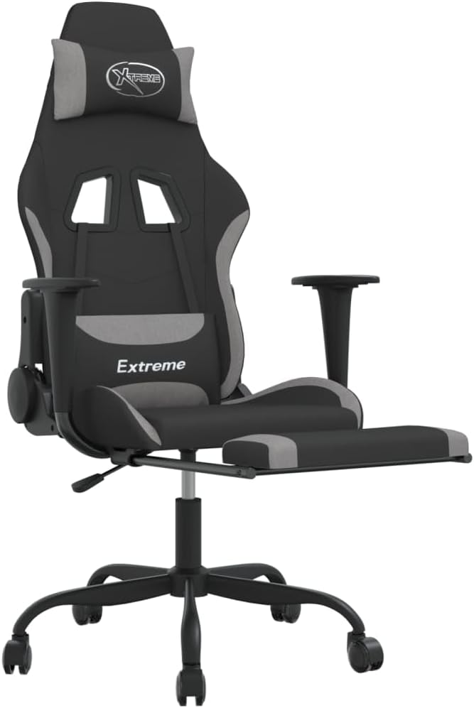 Gaming Chair Computer ChairErgonomic Gaming ChairSuitable for Work Rest Playing Computer Games Watching Performanceswith Footrest Black and Light Gray Fabric