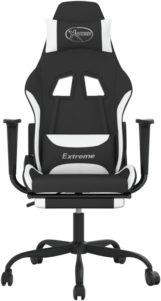 Massage Office Gaming Chair with Footrest Fabric Massage Office Chair Ergonomic Desk Chair Rolling Swivel Adjustable PC Computer Chair for Women Adults Girls(Black&ampWhite) -AA