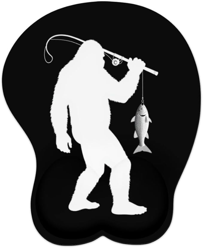 Mousepad Bigfoot Fishing Sasquatch Ergonomic Wrist Support Non-Slip Base Mouse Mat with Wrist Rest Computer Mousemat for Desk Work Accessories Pad