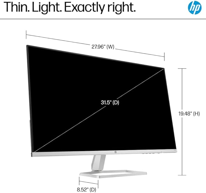 HP Monitor 32 VA Panel FHD(1920X1080) Anti-Glare Display 100Hz Refresh Rate 7 MS Response Time 2 x HDMI 1.4 1 x VGA 16:9 Aspect Ratio Silver with HDMI Cable