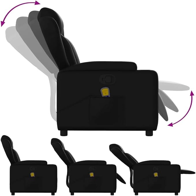 vidaXL Adjustable Massage Recliner Chair in Black Faux Leather for Indoor Comfort with Reclining Function and Armrest Support Modern Single Sofa Home Ergonomic Recline Theater