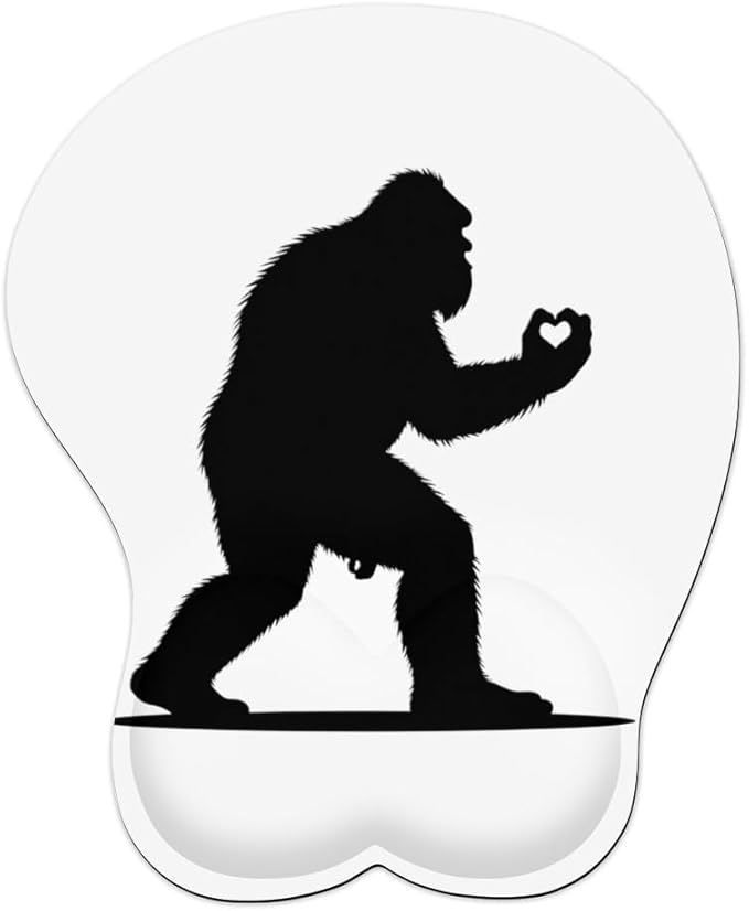 Mousepad Bigfoot Holding Heart Sasquatch Ergonomic Wrist Support Non-Slip Base Mouse Mat with Wrist Rest Computer Mousemat for Desk Work Accessories Pad