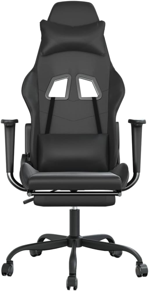 Gaming Chair with Footrest Black Faux Leather