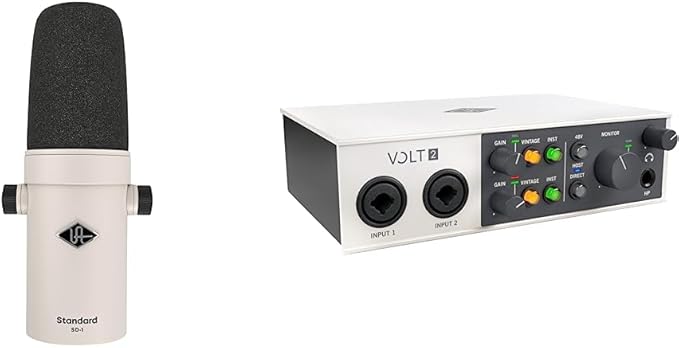 Universal Audio SD-1 Standard Dynamic Microphone White &amp UA Volt 2 USB Audio Interface for Recording podcasting and Streaming with Essential Audio Software Including $400 in UAD Plug-ins