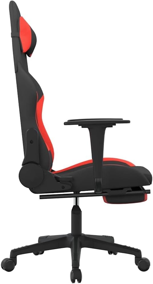Ergonomic Massage Gaming Chair with Retractable Footrest Black and Red Fabric Reclining Computer Office Desk Chair for Adults