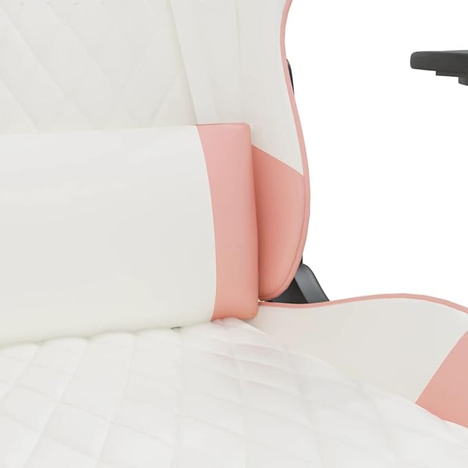 Massage Gaming Chair with Footrest and Lumbar Support Computer Chair Height Adjustable Game Chair with 360°-Swivel Seat and Headrest White&ampPink Faux Leather