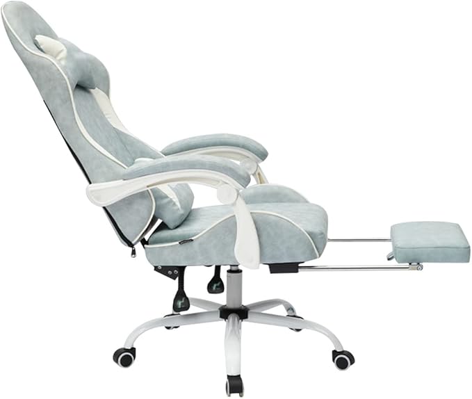 Gaming Chair with Footrest Ergonomic 5D Embracing Gamer Chair Comfortable and Soft Reclining Racing Chair Load Bearing 150kg/330.7lbs (Grey White)