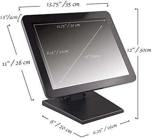ANGEL POS 15-Inch 4:3 Capacitive LED Backlit Multi-Touch Monitor True Flat Seamless Design Touchscreen with Metal POS Stand for Office POS Retail Restaurant Bar Gym Warehouse